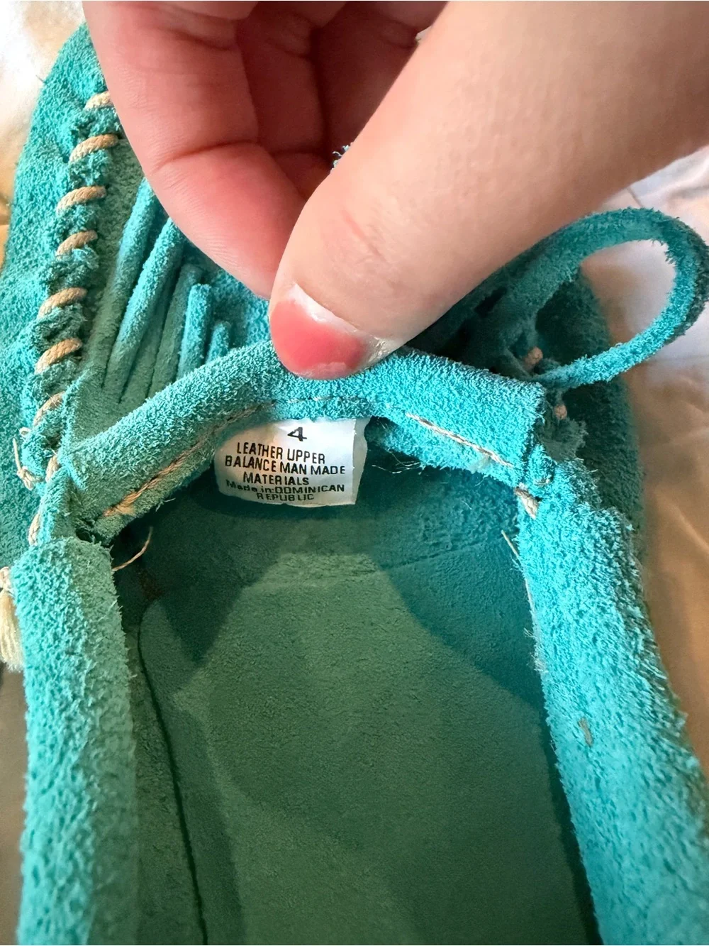 Girls Minnetonka Turquoise Suede Fringe Moccasins